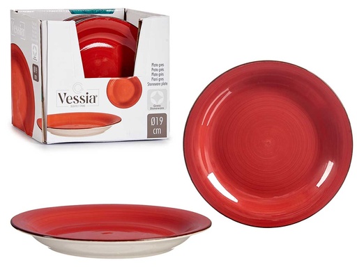 Plato postre gres rojo con borde, perfecto para tus dulces