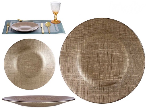 Plato vidrio 21cm oro viejo: Elegancia y estilo para tu mesa