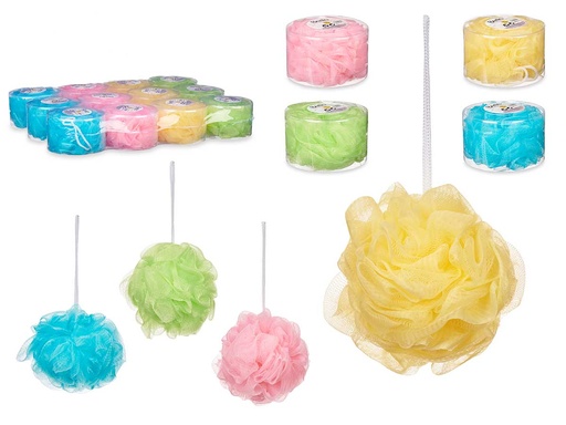 Pompon baño PVC: Box de 4 colores surtidos, diversión y estilo