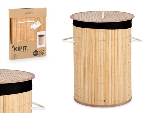Pongotodo bambú redondo con tela negra, práctico y elegante