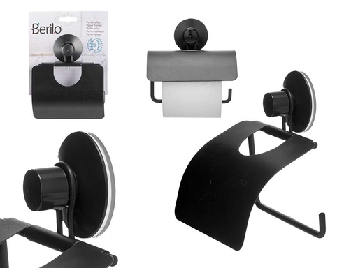 Portarrollo Metal Negro Mate con Tapa Ventosa: Estilo y Funcionalidad