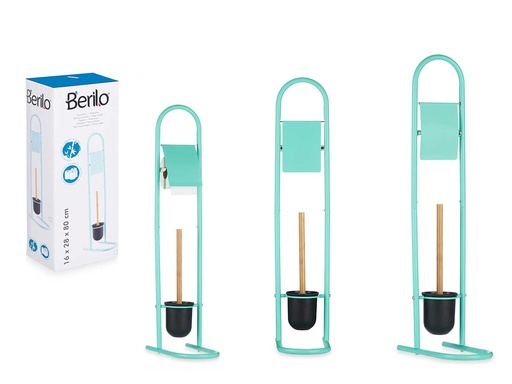 Portarrollo escobilla de metal y bambú menta, práctico y elegante