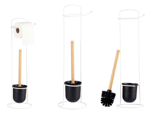 Portarrollo metal escobilla bambú blanco: Estilo y utilidad en tu baño