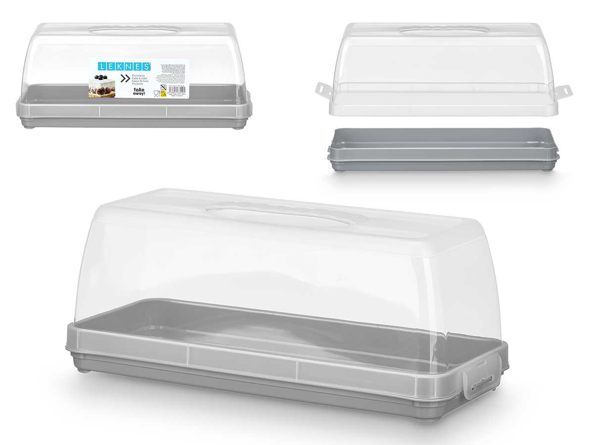 Portatarta rectangular con asa gris: ideal para transportar y servir