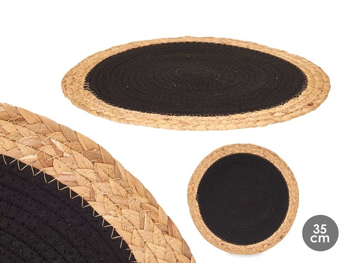 Salvamantel de esparto espiral en tela negra, elegante y práctico