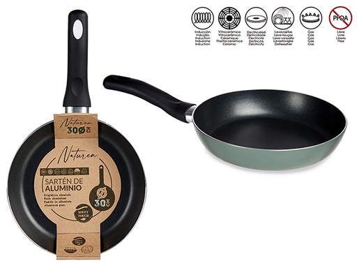 Sartén de aluminio verde de 30 cm: ligero y fácil de manejar