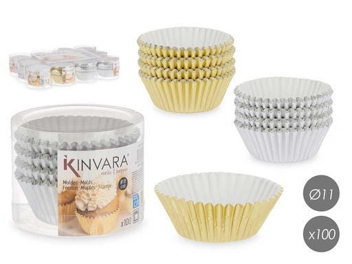 Set 100 moldes de papel metalizados para repostería, 11 cm