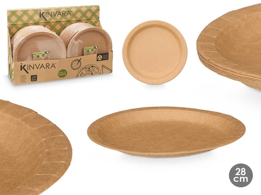 Set 12 platos kraft 28 cm, ideal para fiestas y eventos eco-amigables