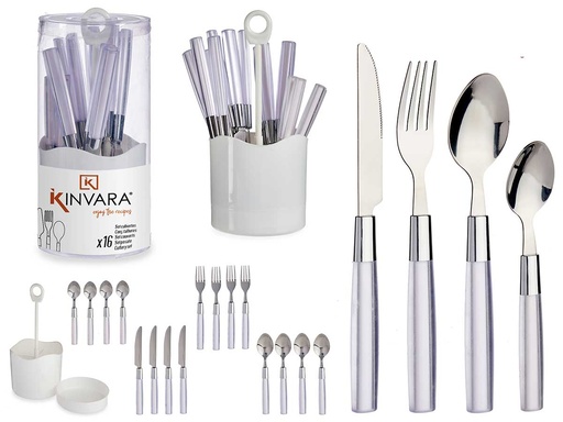 Set 16 cubiertos de acero inoxidable con elegante mango blanco
