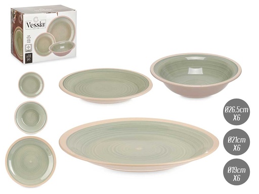 Set 18 piezas de vajilla de gres verde con borde elegante y duradero