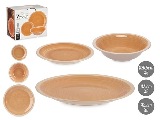 Set 18 pzs vajilla de gres beige con borde para tu mesa elegante