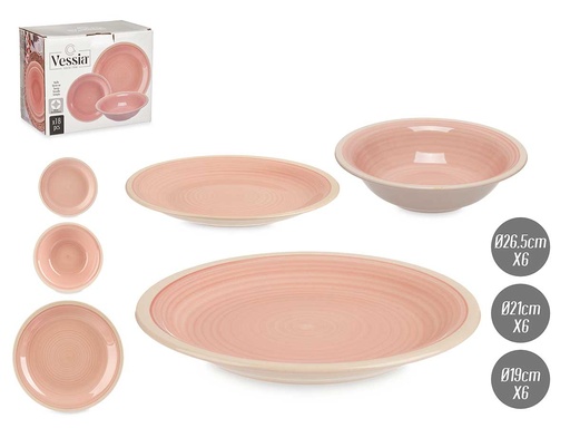 Set 18 pzs vajilla gres rosa borde: Elegancia y estilo en tu mesa