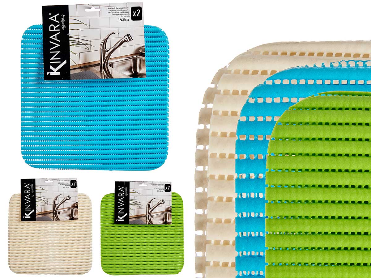 Set 2 alfombrillas antideslizantes de 32x32cm en 3 colores atractivos