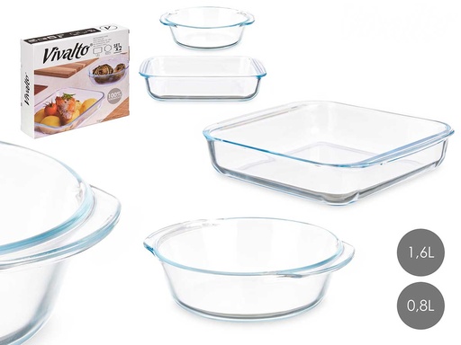 Set 2 bandejas de borosilicato de alta resistencia y gran capacidad