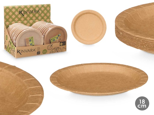 Set 24 platos kraft de 18 cm, ideales para fiestas ecológicas