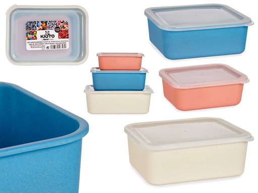 Set 3 Recipientes de Bambú Coral Azul Natural para Decorar tu Hogar