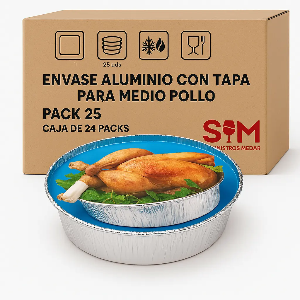 Envase Aluminio Medio Pollo con Tapa