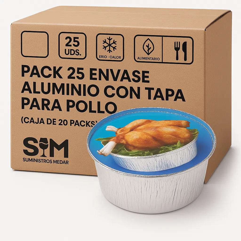 Envase Aluminio para Pollo Asado con Tapa