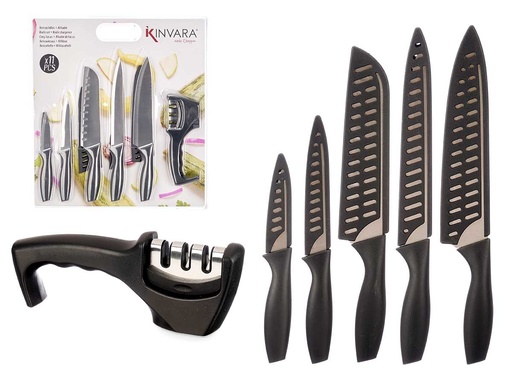 Set 5 cuchillos afilador negro: precisión y estilo en tu cocina