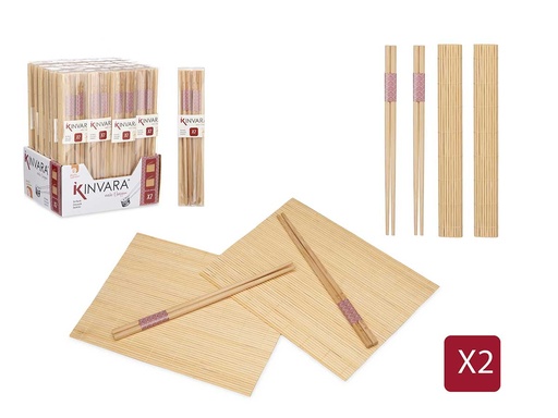 Set sushi: 4 palillos y 2 esterillas de bambú para disfrutar