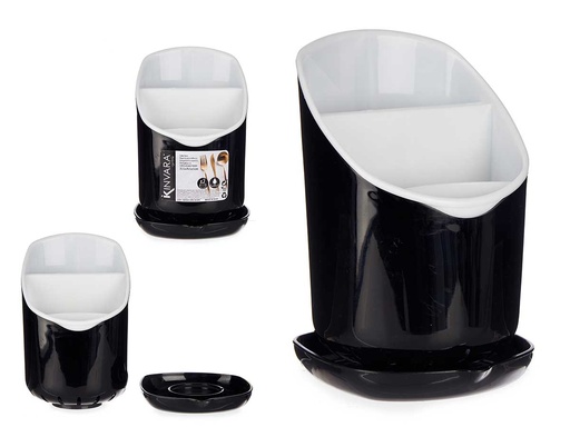 Portacubierto plástico 3 huecos, pie negro, elegante y práctico