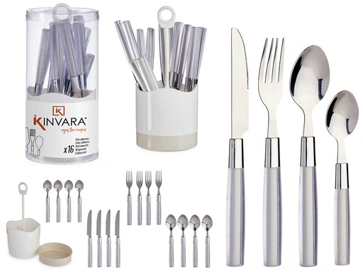 Set 16 cubiertos acero inoxidable con elegante mango gris