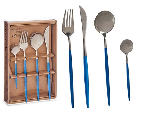 Set cubiertos 8pcs plata azul: elegancia y calidad para tu mesa