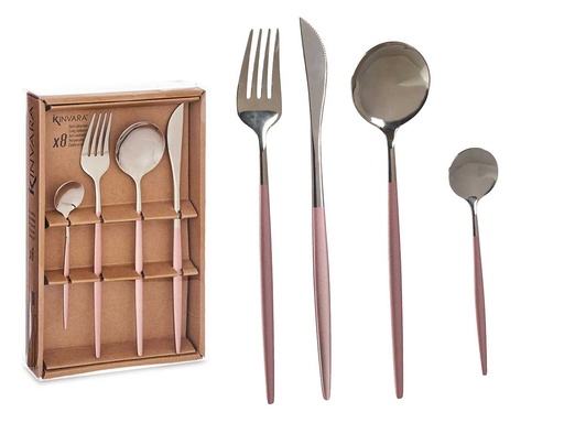 Set cubiertos 8pcs en plata rosa: elegancia y calidad para tu mesa