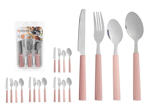 Set de 16 cubiertos con cubertero rosa palo, estilo y elegancia